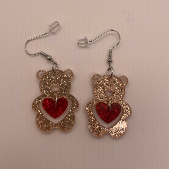 ⭐️❤️ FREE Bear Animal Valentines Love Chic Glam Heart Trendy Artsy Drop Earrings - Picture 5 of 7